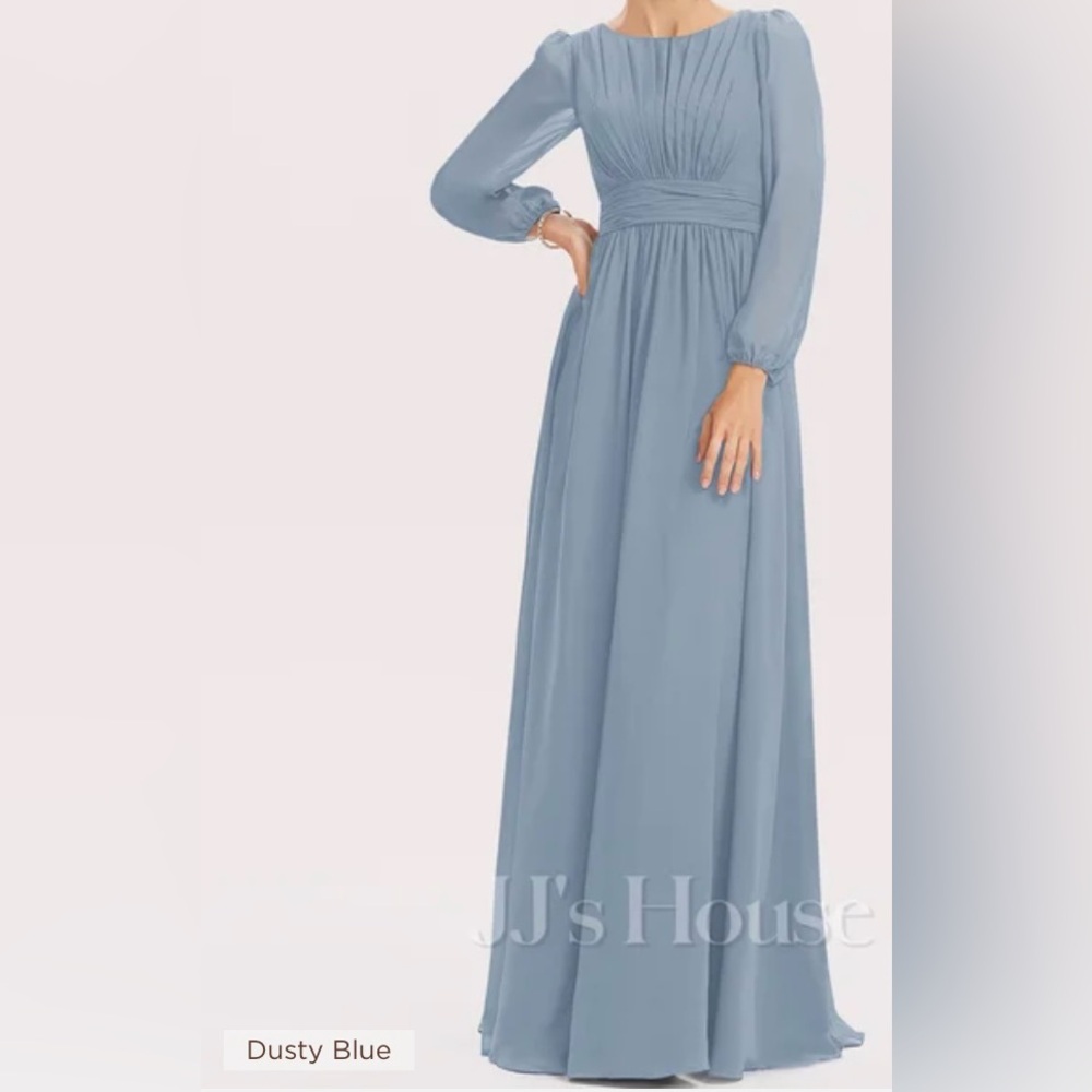 JJ’s House A-line Scoop Floor-Length Long Sleeved Chiffon Dress